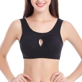 Plus Size Women Bra Ladies Cotton Quake-Proof Underwear Sleep Tops No Buckles Non Wire Lingerie With Removable Padded (Option: Black-L-1pc)