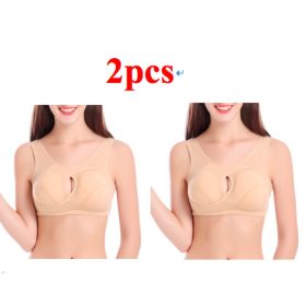 Plus Size Women Bra Ladies Cotton Quake-Proof Underwear Sleep Tops No Buckles Non Wire Lingerie With Removable Padded (Option: Beige-M-2pcs)