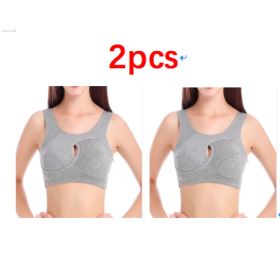 Plus Size Women Bra Ladies Cotton Quake-Proof Underwear Sleep Tops No Buckles Non Wire Lingerie With Removable Padded (Option: Grey-XXL-2pcs)