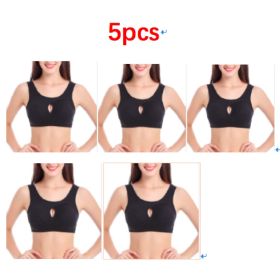 Plus Size Women Bra Ladies Cotton Quake-Proof Underwear Sleep Tops No Buckles Non Wire Lingerie With Removable Padded (Option: Black-4XL-5pcs)