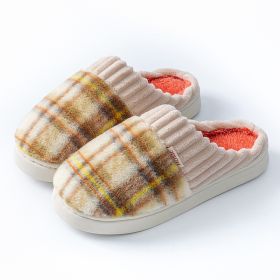 Plaid Plush Slippers Warm Soft Non-slip Bedroom Home Slipper For Couples Women Men House Shoes (Option: Yellow-36to37)