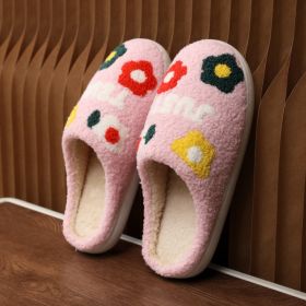Lady's Flower Slippers Indoor Soft Bottom Cotton Slippers (Option: Pink-36to37)