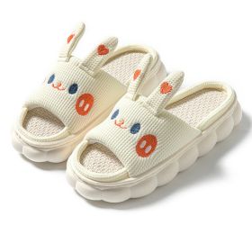 Cartoon Open Toe Couple Hemp Slippers (Option: White Love Rabbit-36to37)