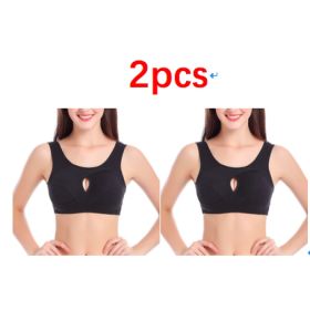 Plus Size Women Bra Ladies Cotton Quake-Proof Underwear Sleep Tops No Buckles Non Wire Lingerie With Removable Padded (Option: Black-L-2pcs)