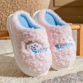 Cute Cartoon Cotton Slippers Thick Bottom Home Slippers Fashion Floor Bedroom Slipper Women Men Couples Warm House Shoes (Option: Pink-36to37)