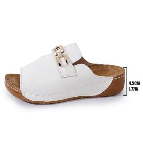 Plus Size Peep Toe Slippers With Metal Accessories (Option: White-36)