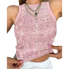 Sexy Cropped Sleeveless Sequin Leopard Print Vest (Option: Pink-L)