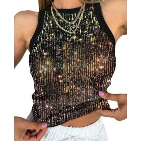 Sexy Cropped Sleeveless Sequin Leopard Print Vest (Option: Magic Color-L)