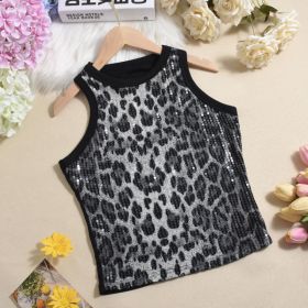 Sexy Cropped Sleeveless Sequin Leopard Print Vest (Option: Gray-L)