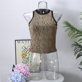 Sexy Cropped Sleeveless Sequin Leopard Print Vest (Option: Gold-L)